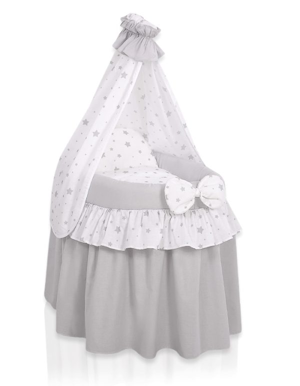 Wicker crib for doll - Moses basket for dolls with drape - grey