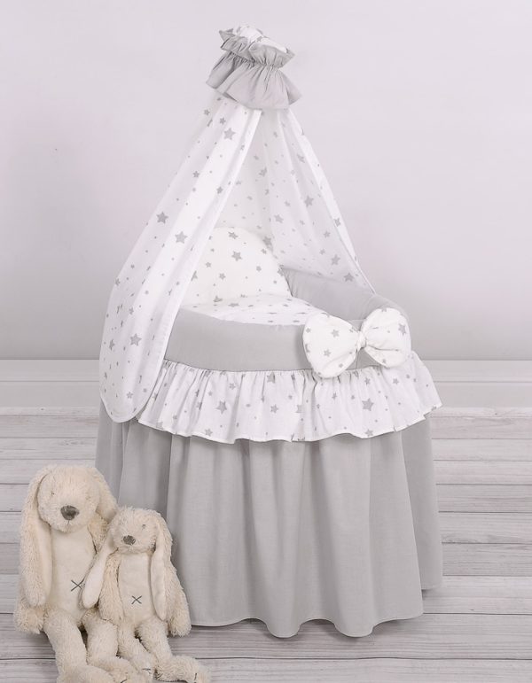 Wicker crib for doll - Moses basket for dolls with drape - grey - Image 3