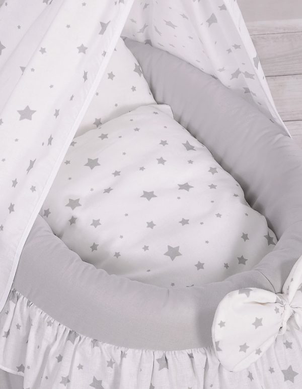 Wicker crib for doll - Moses basket for dolls with drape - grey - Image 4