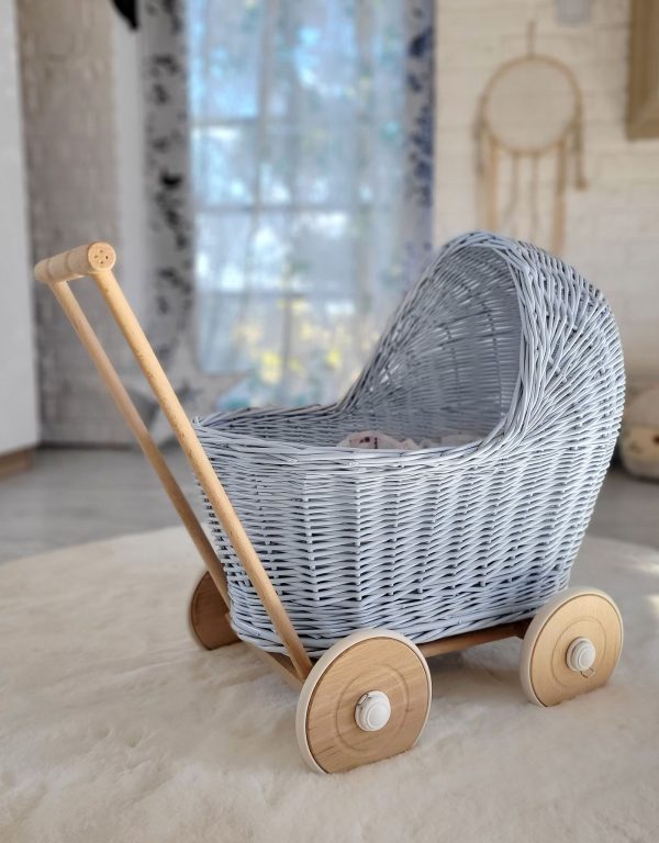Wicker doll pushchair - blue - Image 3