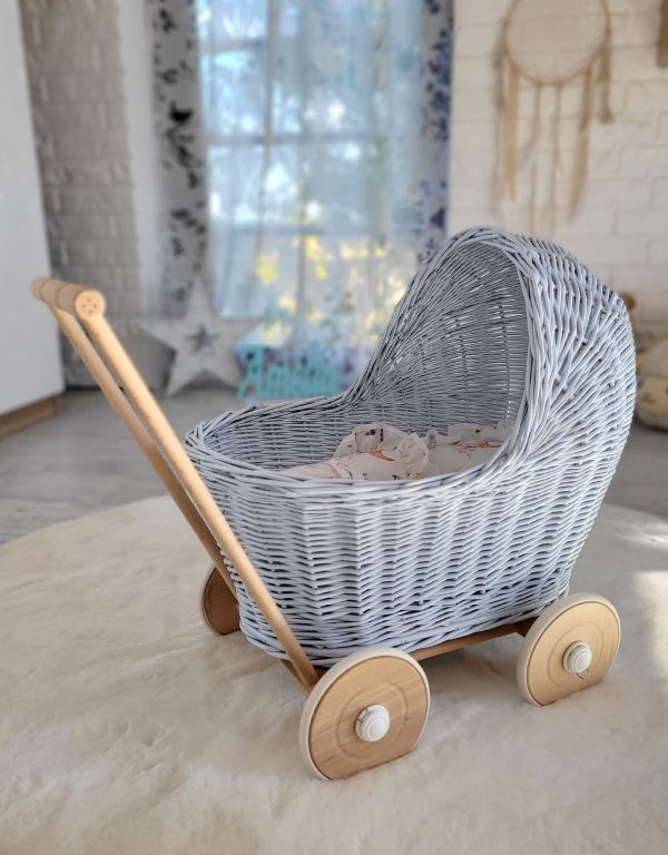Wicker doll pushchair - blue - Image 4