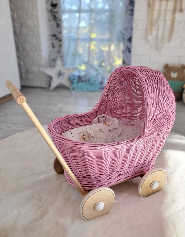 Wicker doll pushchair - pink - Image 3