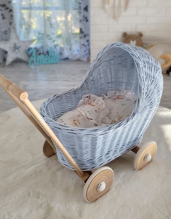 Wicker doll pushchair - blue - Image 6