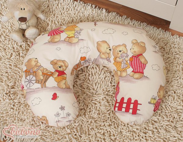 Breastfeeding Pillow Nursing Croissant Pillow, removable, Hands-Free Feeding- Teddies on beige - Image 5