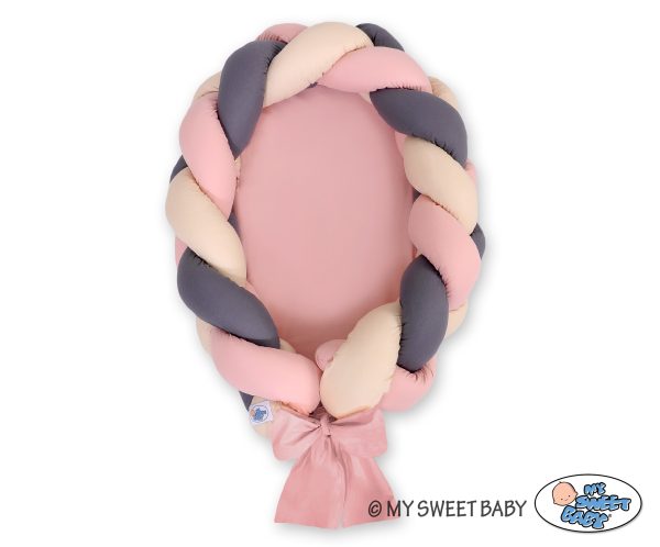 Braided baby nest 2 in 1 - beige-pastel pink-anthracite - Image 2