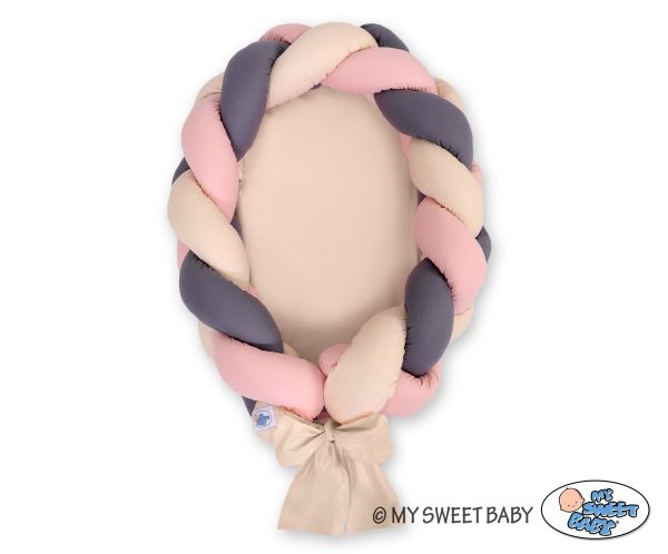 Braided baby nest 2 in 1 - beige-pastel pink-anthracite - Image 2