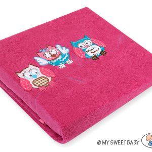 Polar fleece blanket for babies - Owls Bigi Zibi & Adele- dark pink