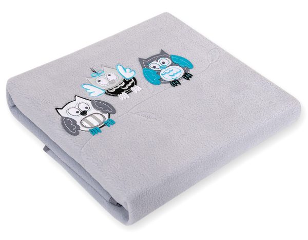 Polar fleece blanket for babies - Owls Bigi Zibi & Adele- grey-turquoise - Image 2