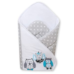 Baby nest with stiffenig- Owls Bigi Zibi & Adele grey-turquoise