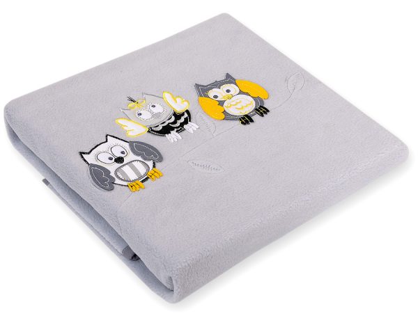 Polar fleece blanket for babies - Owls Bigi Zibi & Adele- grey-yellow - Image 2