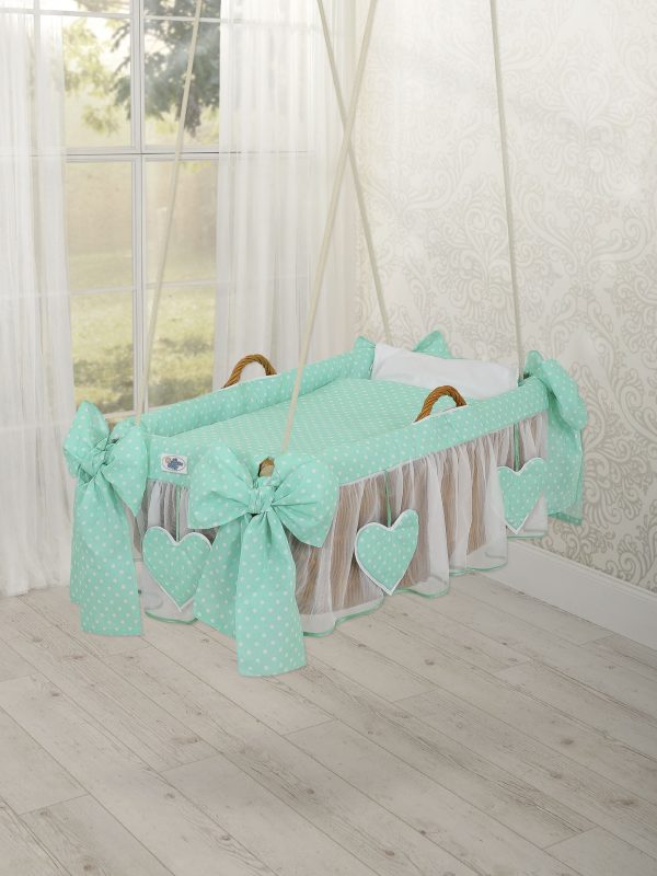 Moses Basket Hanging crib - Mint green dots - Image 2