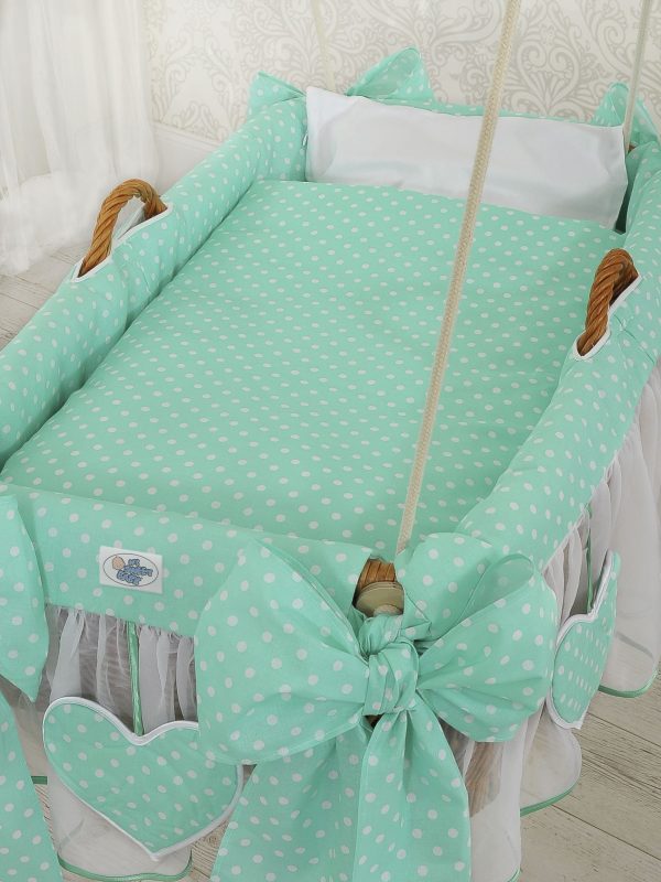 Moses Basket Hanging crib - Mint green dots - Image 3