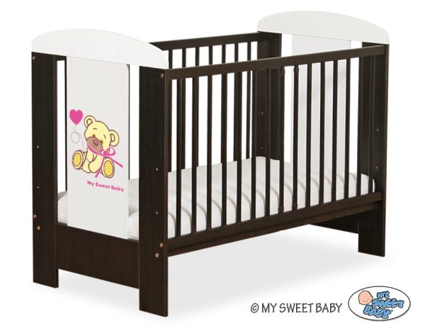 Wooden baby cot 120x60cm teddy bear with a bow pink-brown - Image 3