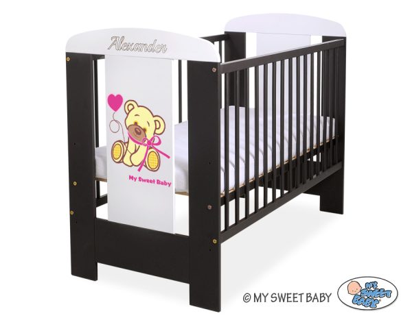 Wooden baby cot 120x60cm teddy bear with a bow pink-brown - Image 2