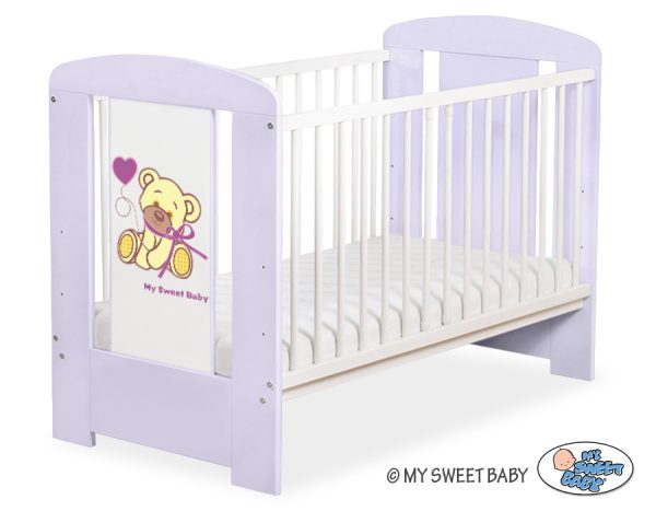 Wooden baby cot 120x60cm teddy bear with a bow lila - Image 2