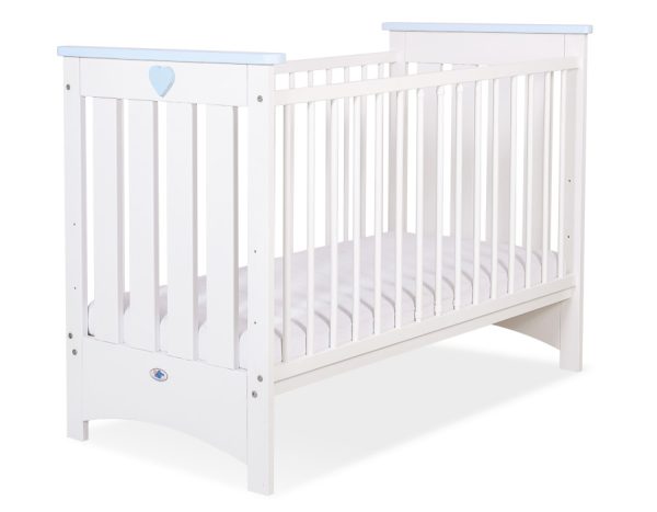 Wooden baby cot120x60cm Lorenzo III white-blue, with teething rail