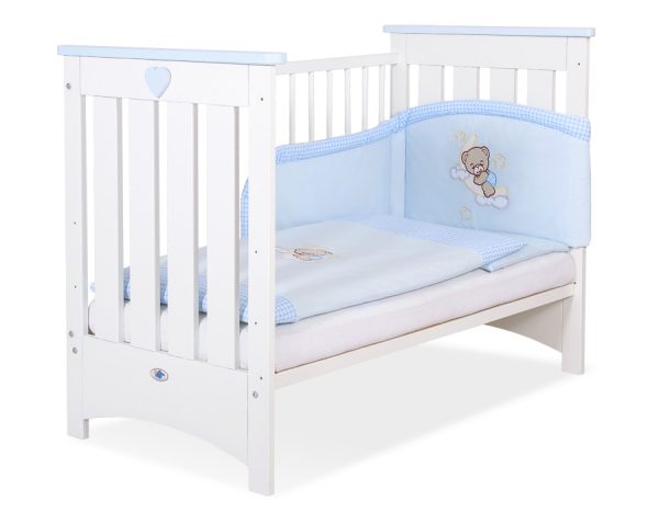 Wooden baby cot120x60cm Lorenzo III white-blue, with teething rail - Image 4