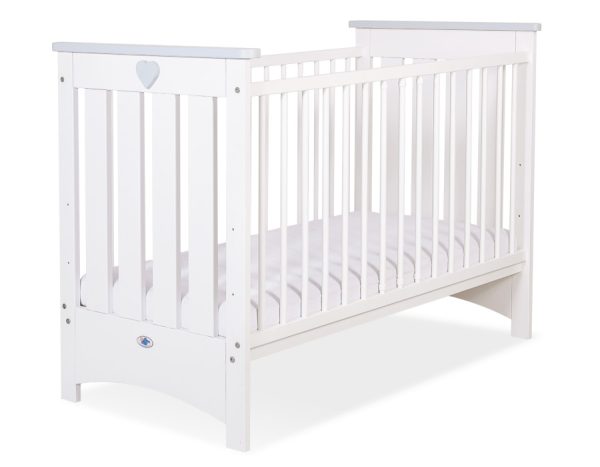 Wooden baby cot 120x60cm Lorenzo III white-grey, with teething rail