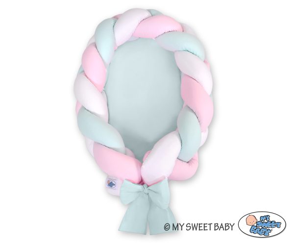 Braided baby nest 2 in 1 - white-pink-mint - Image 2