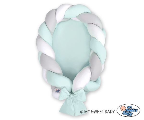Braided baby nest 2 in 1 - white-gray-mint - Image 2