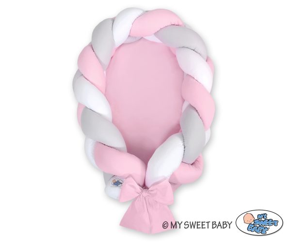Braided baby nest 2 in 1 - white-gray-pink - Image 2