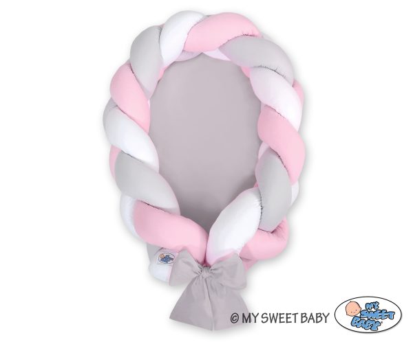 Braided baby nest 2 in 1 - white-gray-pink - Image 2
