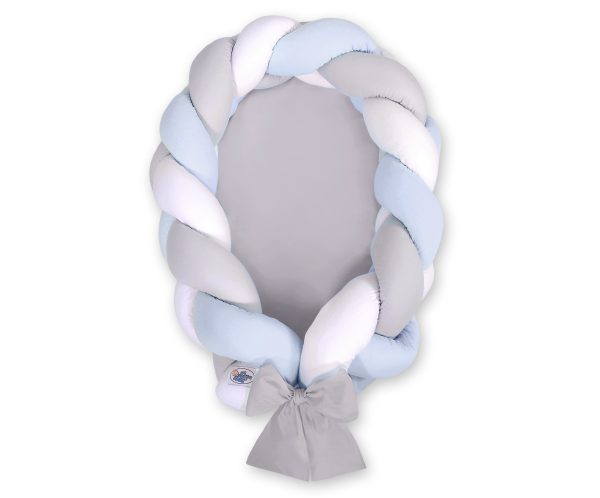 Braided baby nest 2 in 1 - white-gray-blue