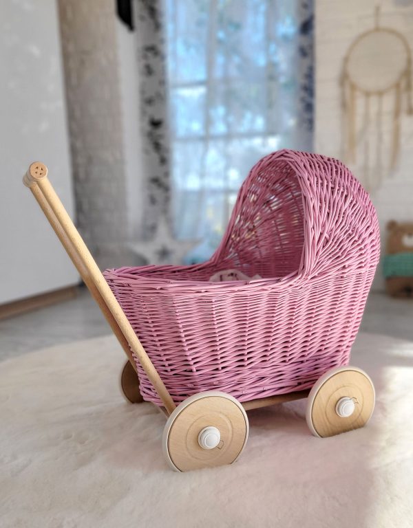 Wicker doll pushchair - pink - Image 4