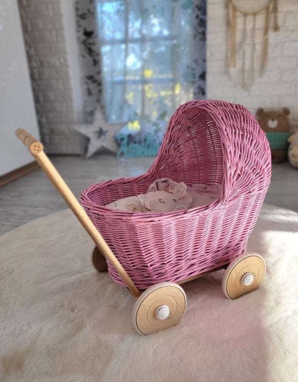 Wicker doll pushchair - pink - Image 9