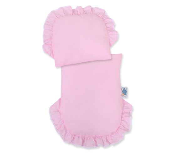 Wicker doll pushchair grey with pink bedding and soft padding - Image 3