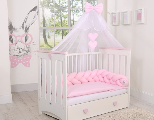 Wooden baby cot 120x60cm Lorenzo III white-pink, with teething rail - Image 5