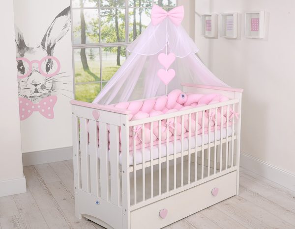 Wooden baby cot 120x60cm Lorenzo III white-pink, with teething rail - Image 6