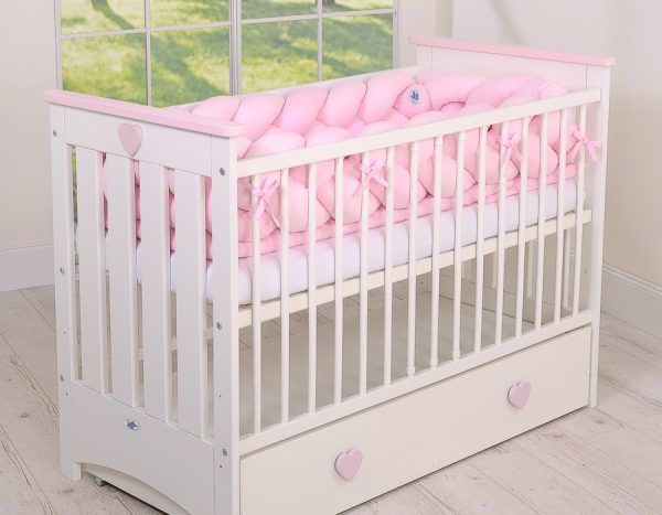 Wooden baby cot 120x60cm Lorenzo III white-pink, with teething rail - Image 8