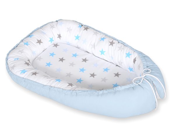Baby nest double-sided Premium Cocoon for infants BOBONO- gray-blue stars/ blue - Image 3