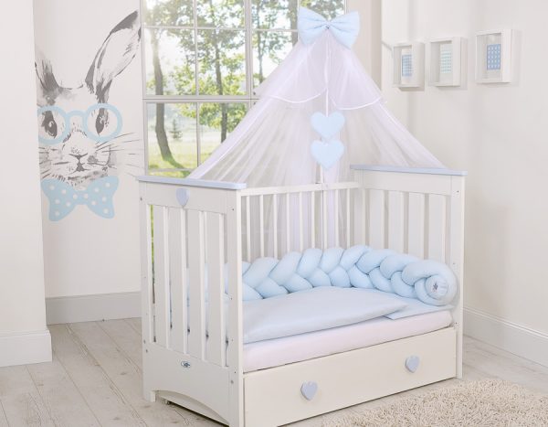 Wooden baby cot120x60cm Lorenzo III white-blue, with teething rail - Image 5