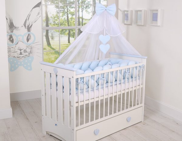 Wooden baby cot120x60cm Lorenzo III white-blue, with teething rail - Image 6
