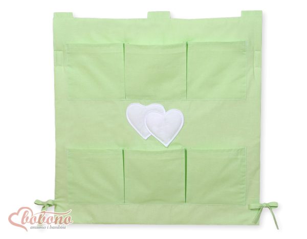 Cot tidy- Hanging Hearts green