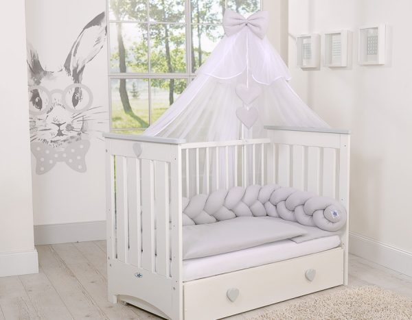 Wooden baby cot 120x60cm Lorenzo III white-grey, with teething rail - Image 5