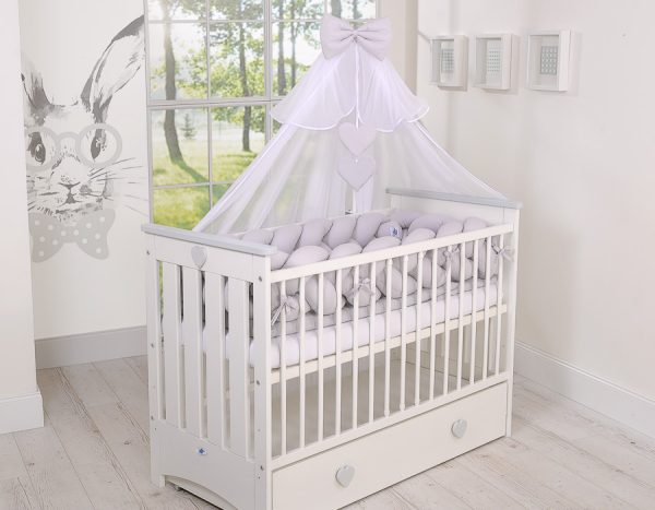 Wooden baby cot 120x60cm Lorenzo III white-grey, with teething rail - Image 6