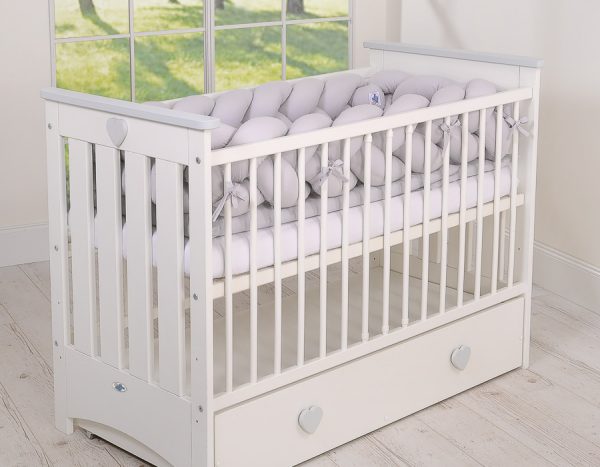 Wooden baby cot 120x60cm Lorenzo III white-grey, with teething rail - Image 9