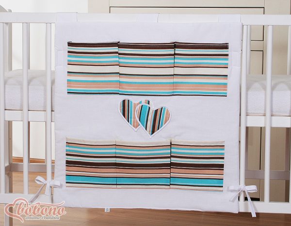 Cot tidy- Hanging Hearts brown strips - Image 2