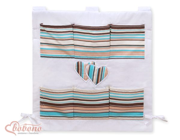 Cot tidy- Hanging Hearts brown strips