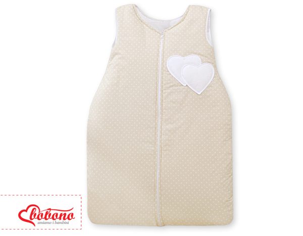 Sleeping bag- Hanging hearts white polka dots on beige - Image 2