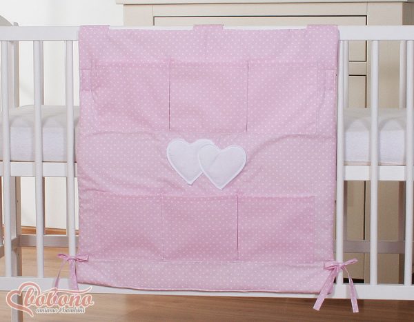 Cot tidy- Hanging Hearts white polka dots on pink - Image 2