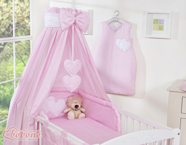 Canopy made of fabric- Hanging Hearts white polka dots on pink