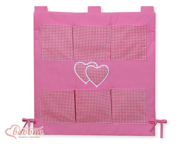 Cot tidy- Hanging Hearts dark pink checkered