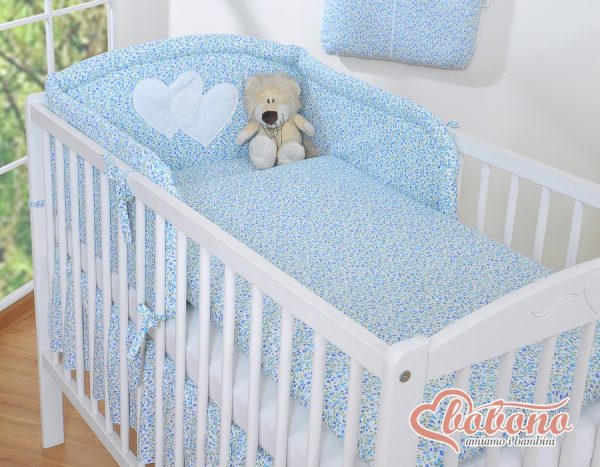 Bedding set 3-pcs- Hanging Hearts little blue flowers