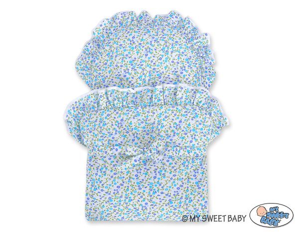 Wicker dolls' pram with blue bedding and padding - natural - Image 3