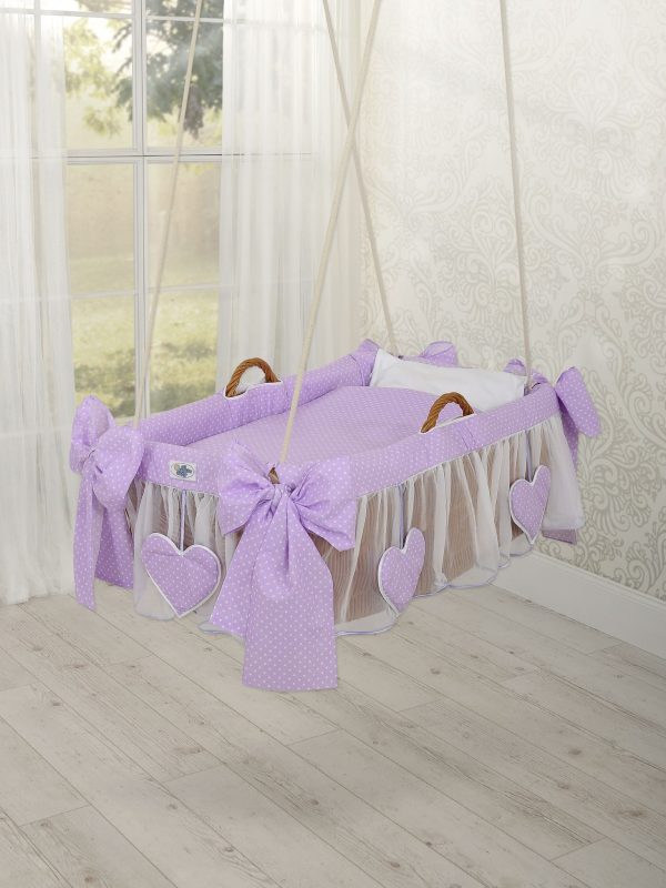 Moses Basket Hanging crib - Purple dots - Image 2