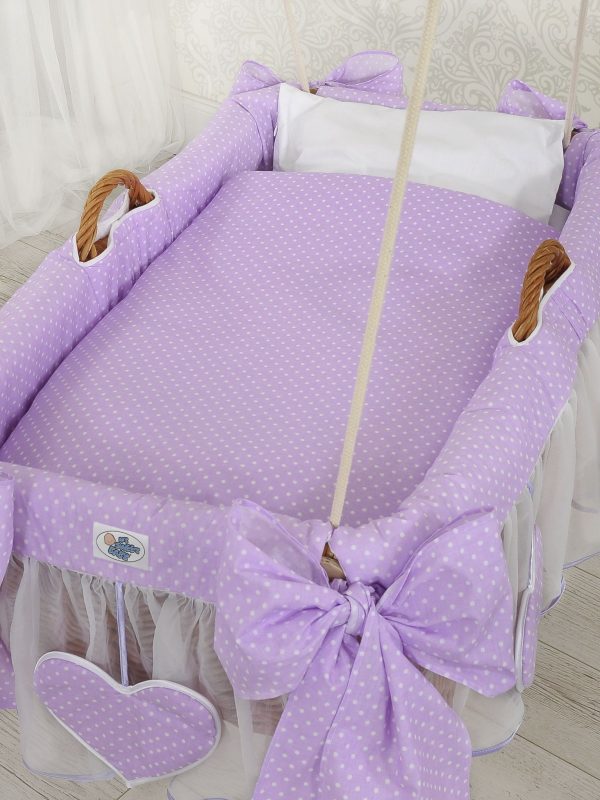 Moses Basket Hanging crib - Purple dots - Image 3